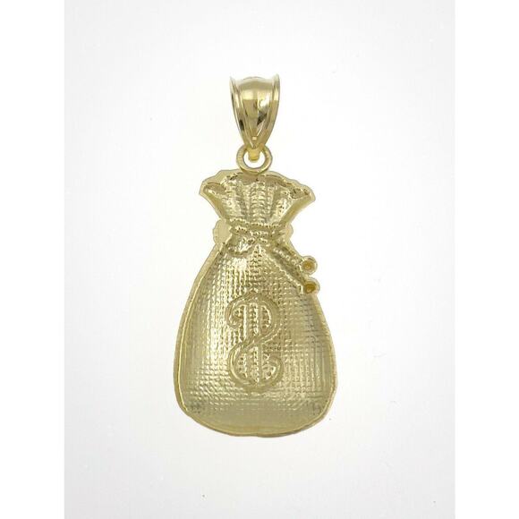 Money Bag Pendant 10k Yellow Gold Dollar Sign Charm 1.4" - Picture 3 of 4